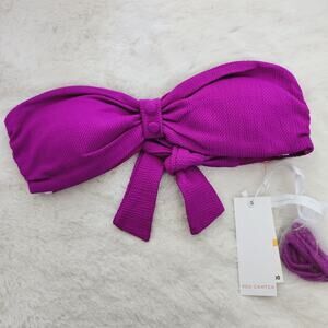 Red Carter Purple Ribbed Bandeau Bikini Top Padded Button Front NWT Small $84